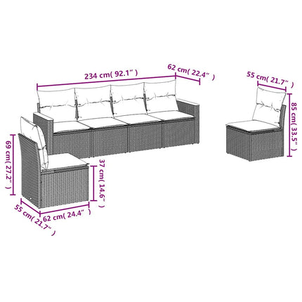 sofasæt til haven 6 dele med hynder polyrattan sort