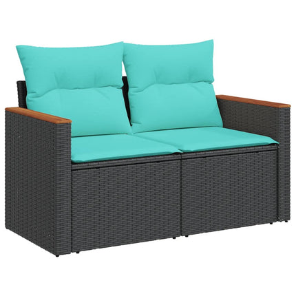 havesofasæt med 7 hynder sort polyrattan