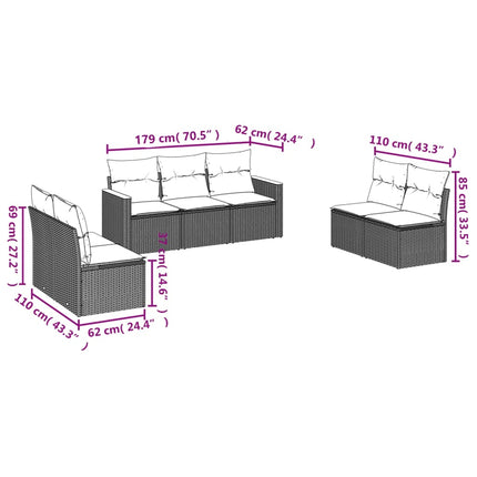 havesofasæt med 7 dele og hynder grå polyrattan