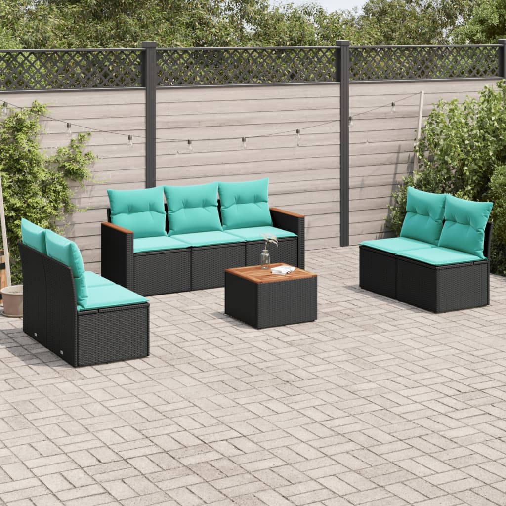 8-delt havesofast med hynder sort polyrattan