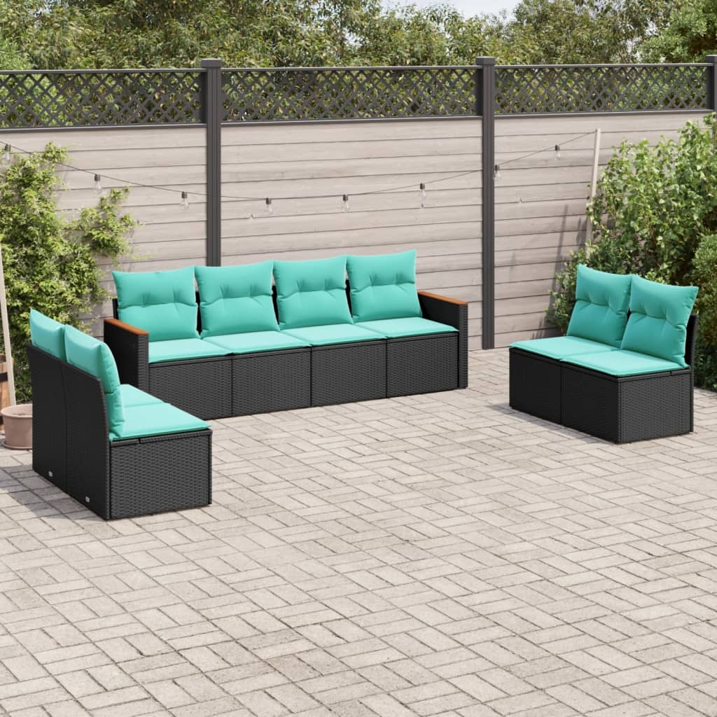 8-delt havesofast med hynder sort polyrattan
