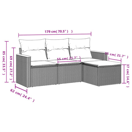 sofasæt til haven 4 dele med hynder polyrattan beige