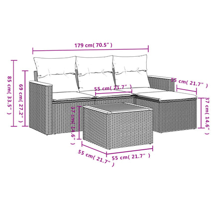 havesofasæt med 5 dele og hynder sort polyrattan
