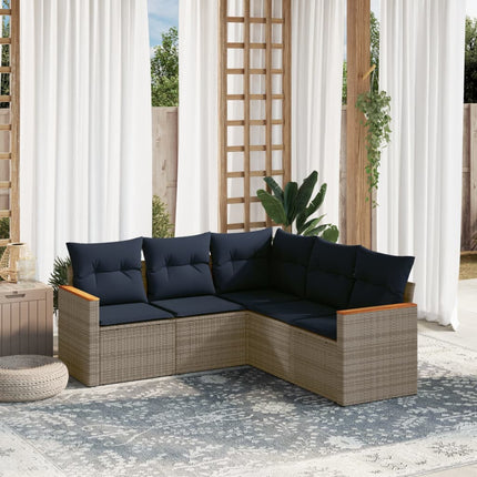 havesofasæt med 5 dele og hynder grå polyrattan