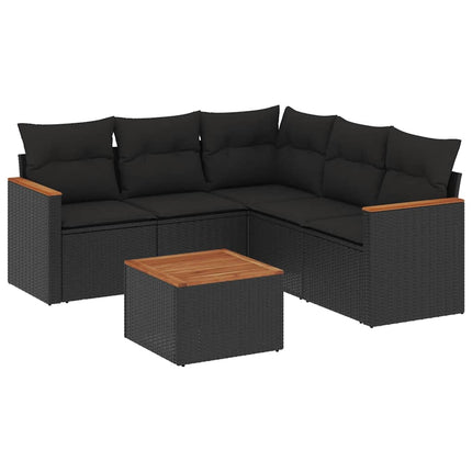 sofasæt til haven 6 dele med hynder polyrattan sort