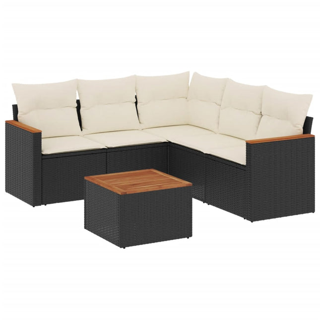 sofasæt til haven 6 dele med hynder polyrattan sort