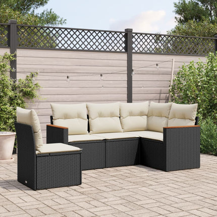 sofasæt til haven 5 dele med hynder polyrattan sort