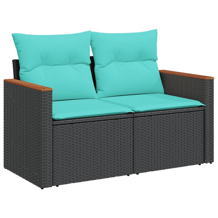 havesofasæt med 6 hynder sort polyrattan
