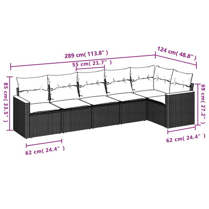 havesofasæt med 6 hynder sort polyrattan