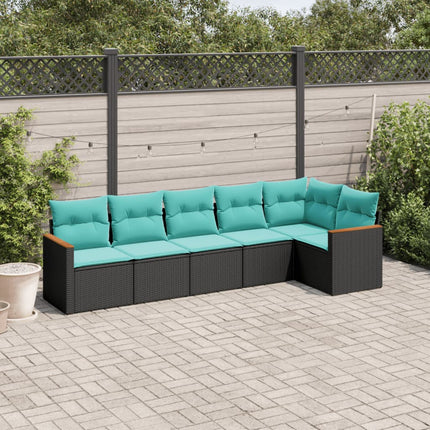 havesofasæt med 6 hynder sort polyrattan