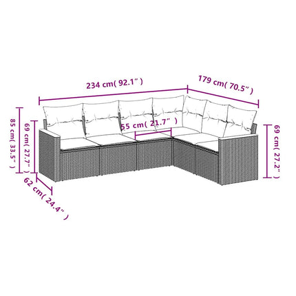 havesofasæt med 6 hynder sort polyrattan