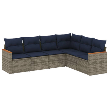 havesofasæt med 6 dele og hynder grå polyrattan