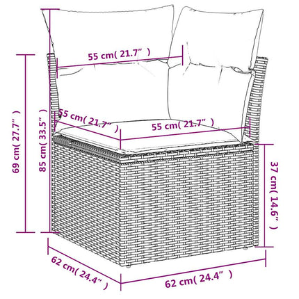 havesofasæt med 6 dele og hynder grå polyrattan