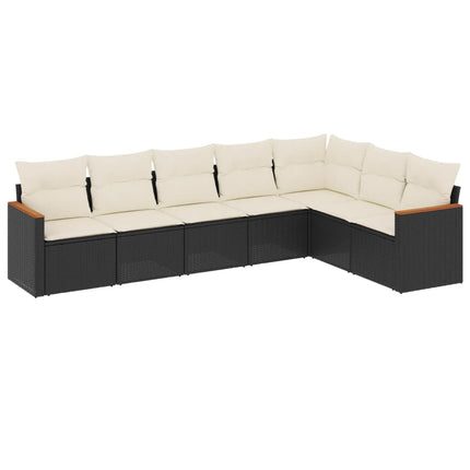 sofasæt til haven 7 dele med hynder polyrattan sort