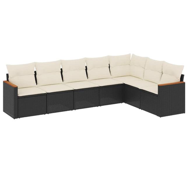 sofasæt til haven 7 dele med hynder polyrattan sort