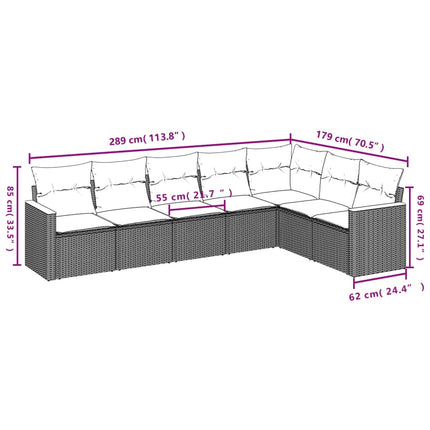 havesofasæt med 7 hynder sort polyrattan