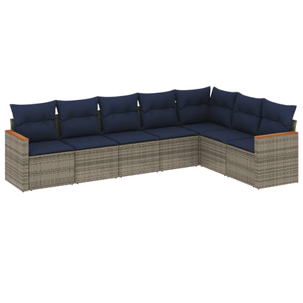 havesofasæt med 7 dele og hynder grå polyrattan