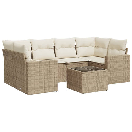 sofasæt til haven 7 dele med hynder polyrattan beige
