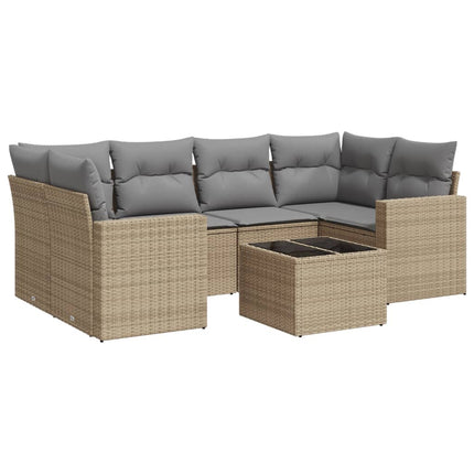 sofasæt til haven 7 dele med hynder polyrattan beige
