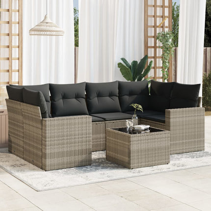 sofasæt til haven 7 dele med hynder polyrattan lysegrå