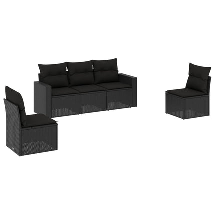 sofasæt til haven 5 dele med hynder polyrattan sort
