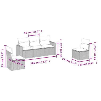 sofasæt til haven 5 dele med hynder polyrattan sort
