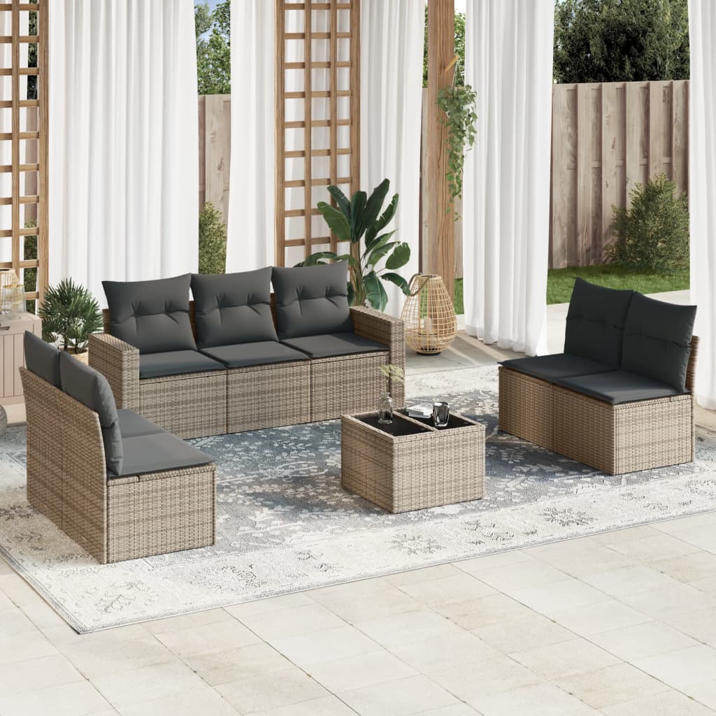 sofasæt til haven 8 dele med hynder polyrattan grå