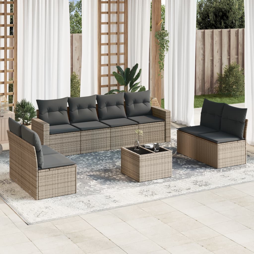 sofasæt til haven 9 dele med hynder polyrattan grå