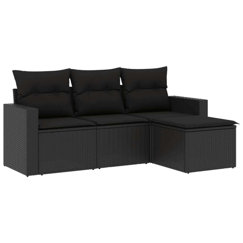sofasæt til haven 4 dele med hynder polyrattan sort