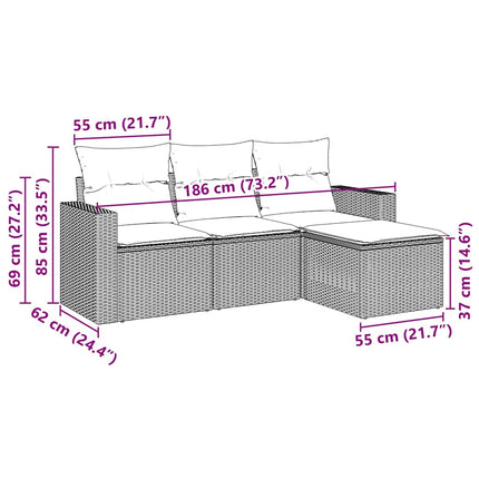 sofasæt til haven 4 dele med hynder polyrattan sort