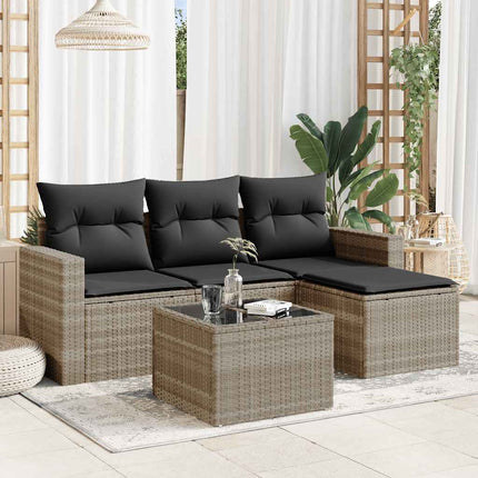 sofasæt 5 dele med hynder polyrattan lysegrå