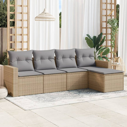 sofasæt til haven 5 dele med hynder polyrattan beige