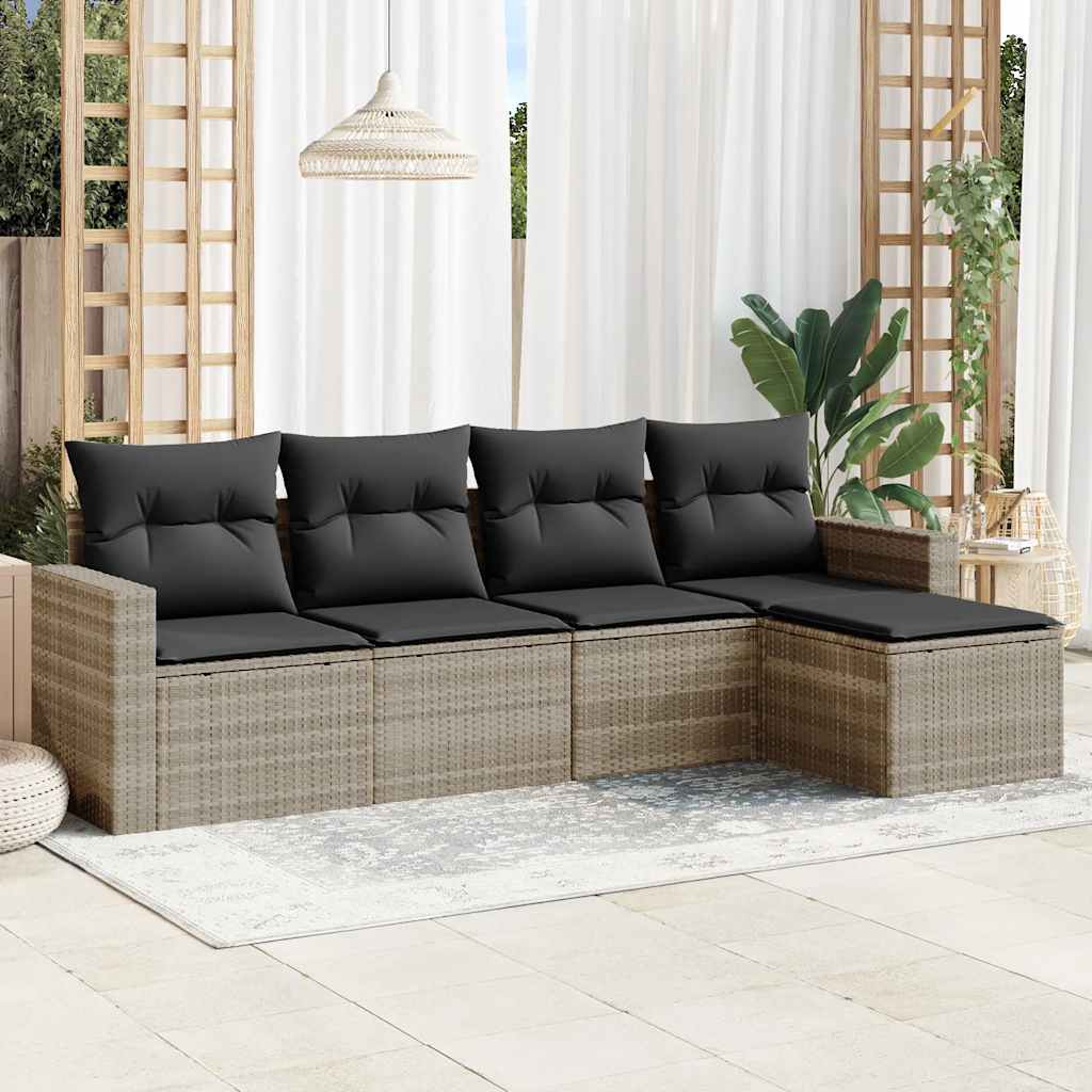 sofasæt 5 dele med hynder polyrattan lysegrå