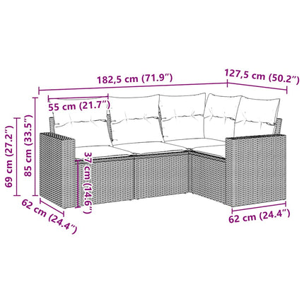 sofasæt til haven 4 dele med hynder polyrattan brun