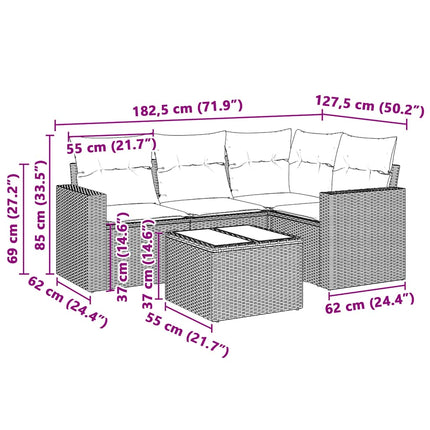 sofasæt 5 dele med hynder polyrattan lysegrå