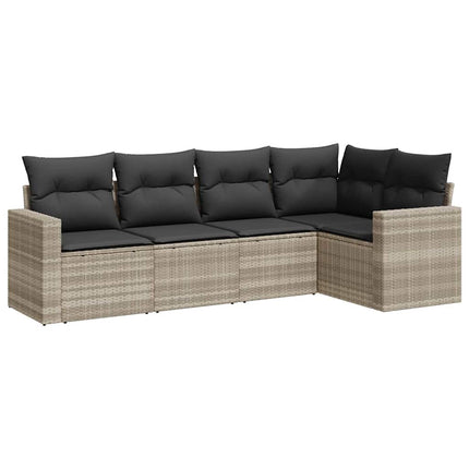 sofasæt 5 dele med hynder polyrattan lysegrå