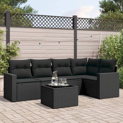 sofasæt til haven 6 dele med hynder polyrattan sort