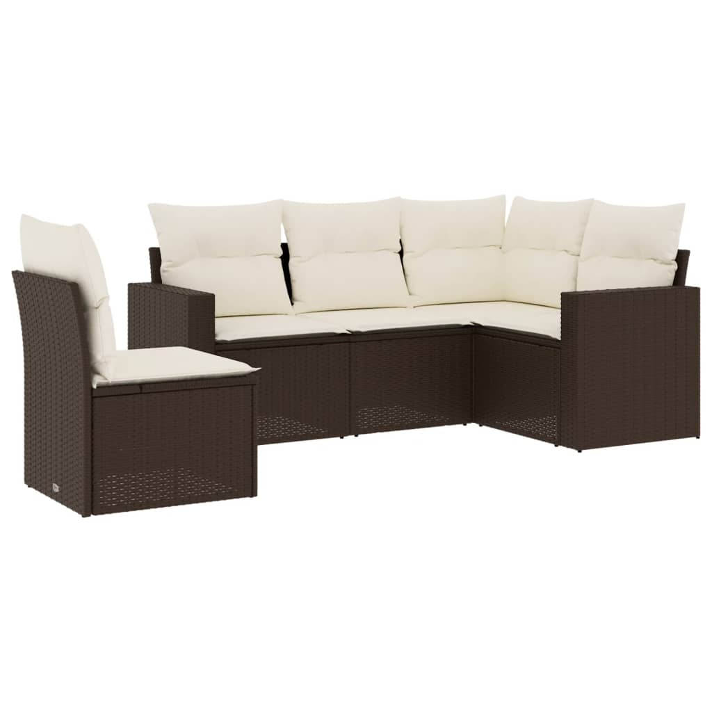 sofasæt til haven 5 dele med hynder polyrattan brun