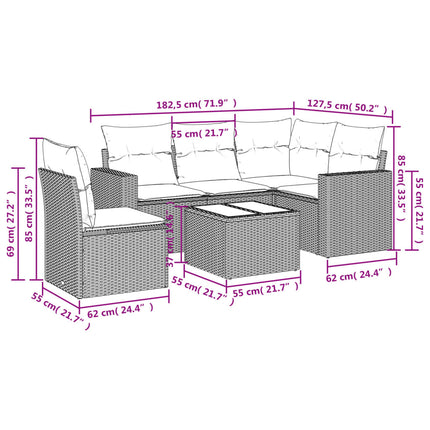 sofasæt til haven 6 dele med hynder polyrattan beige