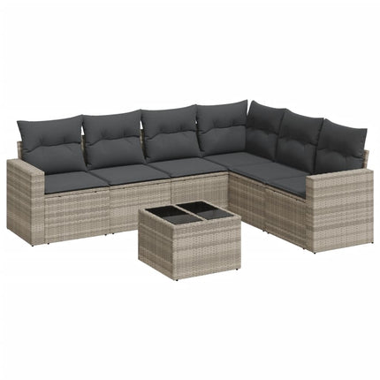 sofasæt til haven 7 dele med hynder polyrattan lysegrå