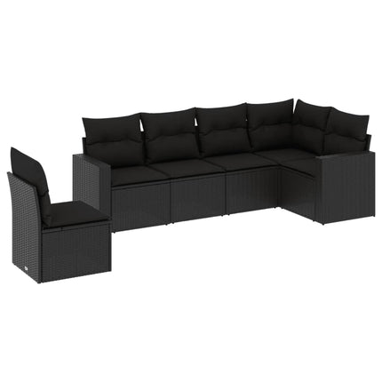 sofasæt til haven 6 dele med hynder polyrattan sort