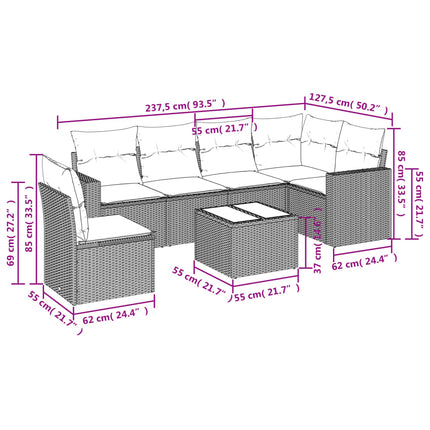 sofasæt til haven 7 dele med hynder polyrattan lysegrå