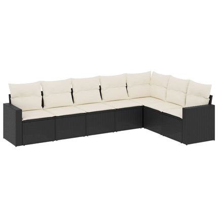 sofasæt til haven 7 dele med hynder polyrattan sort