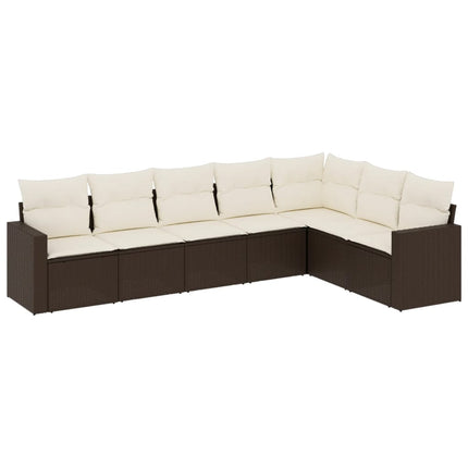 sofasæt til haven 7 dele med hynder polyrattan brun