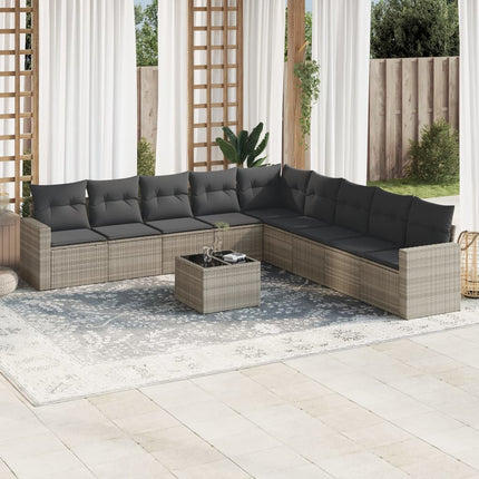 sofasæt til haven 10 dele med hynder polyrattan lysegrå