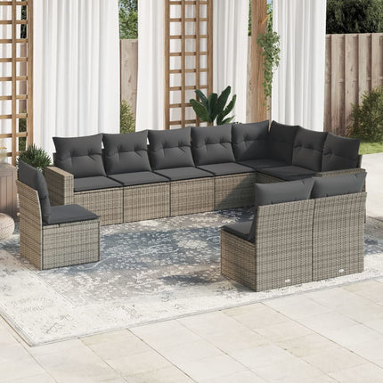 sofasæt til haven 10 dele med hynder polyrattan grå