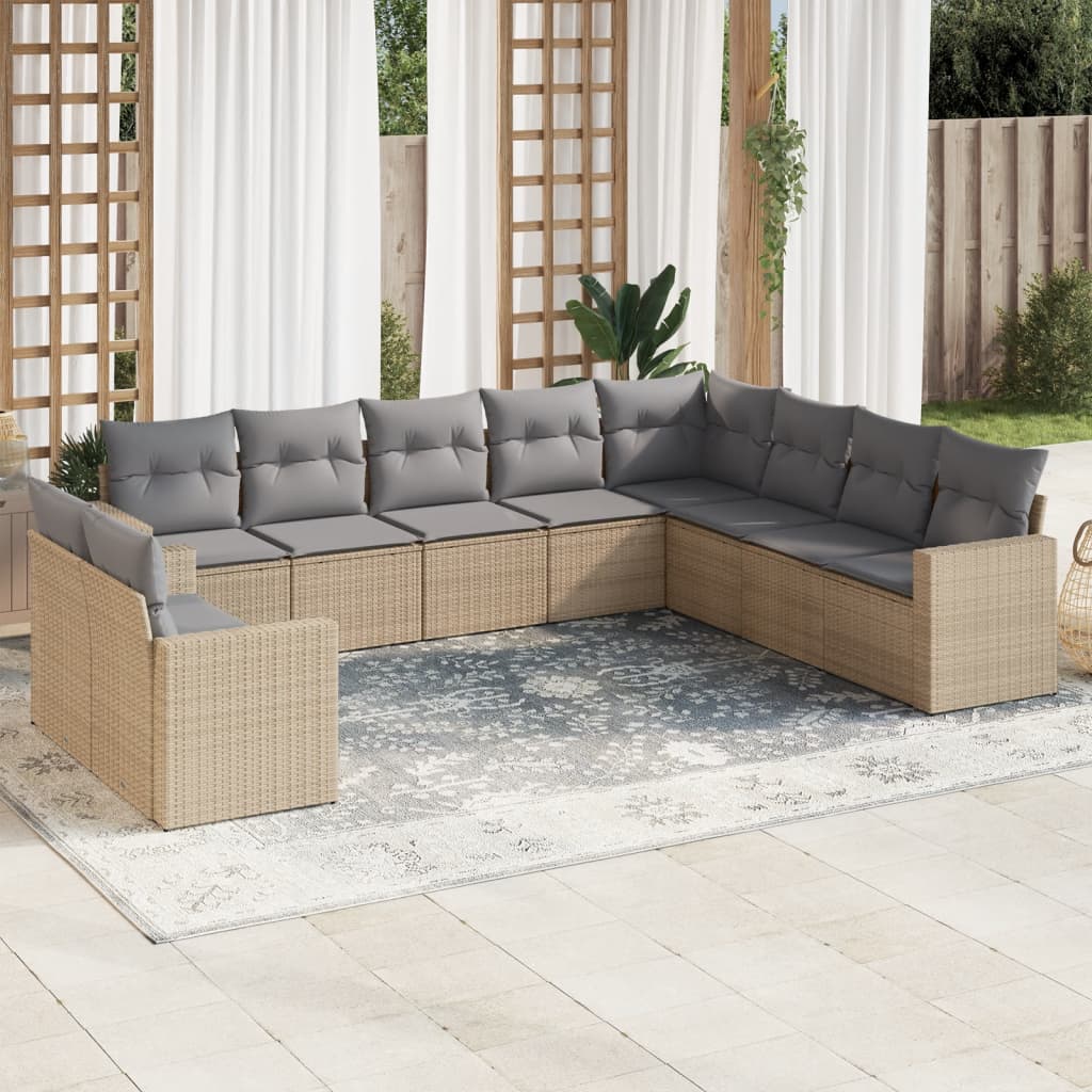 sofasæt til haven 10 dele med hynder polyrattan beige