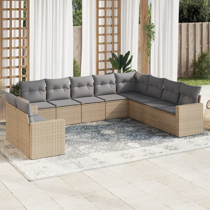 sofasæt til haven 10 dele med hynder polyrattan beige