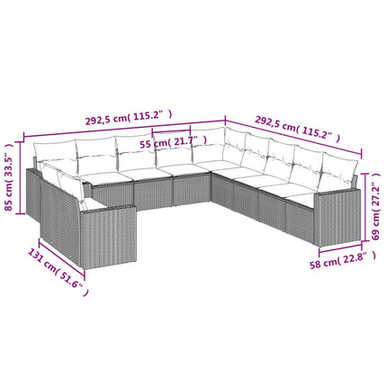 sofasæt til haven 11 dele med hynder polyrattan beige