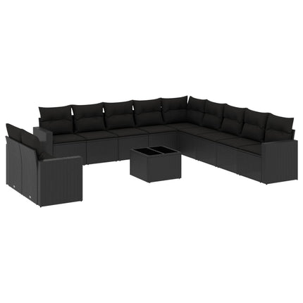 sofasæt til haven 12 dele med hynder polyrattan sort